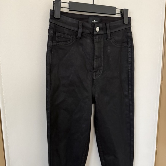 7 For All Mankind Womens 25 Black High Rise Tailorless Coated Skinny‎ Boot Jeans - Picture 2 of 12